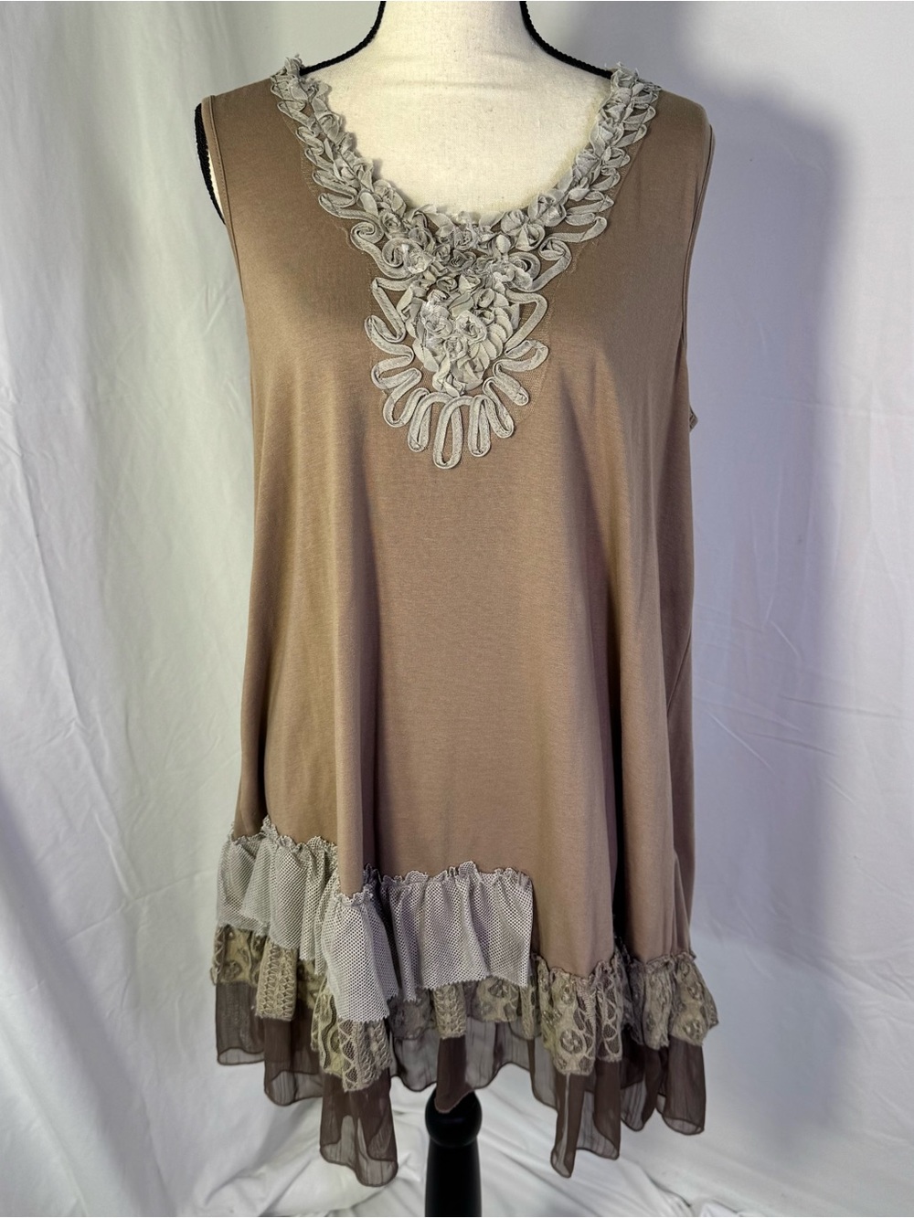 Vintage Pretty Angel Lace Ruffle Boho Fairy Dress Size Large Cottagecore